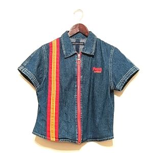 90s zip up jean shirt